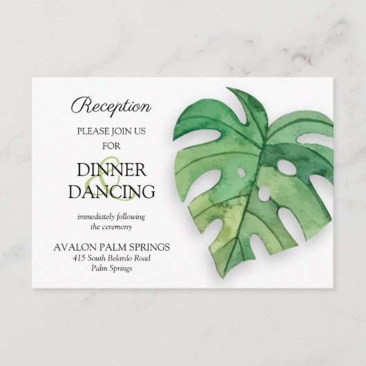熱帯植物性結婚式のレセプションカード エンクロージャーカード (正面)