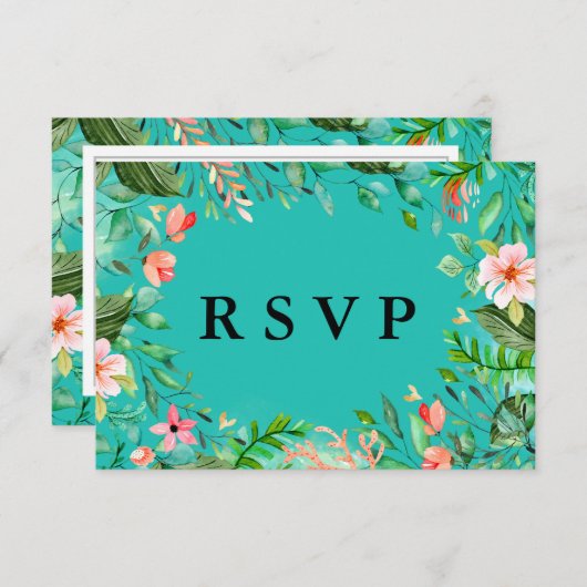 熱帯植物性結婚式RSVPカードの食事オプション 出欠カード (正面/裏面)