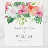 熱帯植物水色フローラ結婚ズ ワインラベル (シングルラベル)