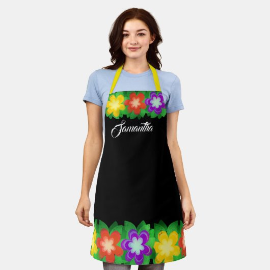 熱帯植物花 エプロン (着用した状態)