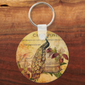 熱帯植物蘭ヴィンテージモダン孔雀 キーホルダー (正面)