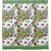 熱帯植物蝶と水彩パターン シャワーカーテン (正面)