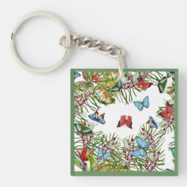 熱帯植物蝶の果実レッドブルー キーホルダー