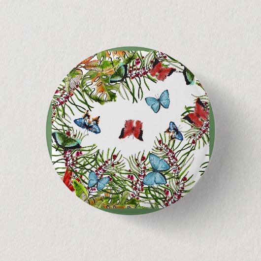 熱帯植物蝶の果実レッドブルー 缶バッジ (正面)