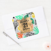 熱帯植物金ゴールド21歳パーソナライズされた誕生日 スクエアシール (封筒)