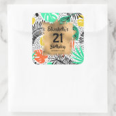 熱帯植物金ゴールド21歳パーソナライズされた誕生日 スクエアシール (バッグ)