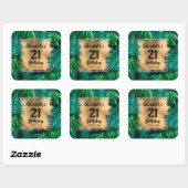 熱帯植物金ゴールド21歳パーソナライズされた誕生日 スクエアシール (シート)