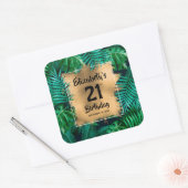 熱帯植物金ゴールド21歳パーソナライズされた誕生日 スクエアシール (封筒)