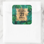 熱帯植物金ゴールド21歳パーソナライズされた誕生日 スクエアシール (バッグ)