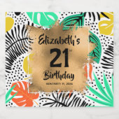 熱帯植物金ゴールド21歳パーソナライズされた誕生日 スパークリングワインラベル (シングルラベル)