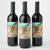 熱帯植物金ゴールド21歳パーソナライズされた誕生日 ワインラベル (ボトル)