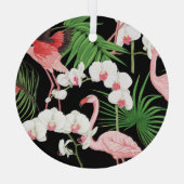 熱帯植物鳥色イラストレーション ガラスオーナメント (裏面)