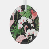 熱帯植物鳥色イラストレーション ガラスオーナメント (正面右)