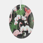 熱帯植物鳥色イラストレーション ガラスオーナメント (正面左)