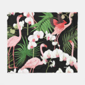 熱帯植物鳥色イラストレーション フリースブランケット (正面(横))
