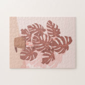 熱帯植物。モンステラ（ピンクと梅色） ジグソーパズル (横)