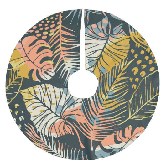 熱帯植物：抽象芸術芸術的パターン。 ブラッシュドポリエステルツリースカート (正面)