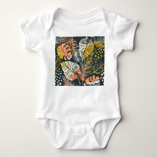 熱帯植物：抽象芸術芸術的パターン。 ベビーボディスーツ (正面)
