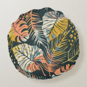 熱帯植物:抽象芸術芸術的パターン。 ラウンドクッション (裏面)