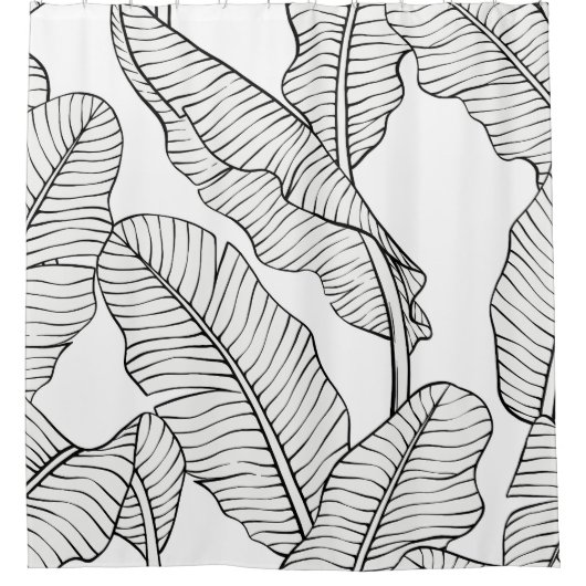 熱帯植物、花、ジャングルスケッチ。 シャワーカーテン (正面)