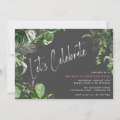 熱帯植物 |黒モダンい任意の年齢の誕生日 招待状 (正面)