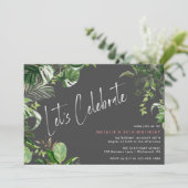 熱帯植物 |黒モダンい任意の年齢の誕生日 招待状 (スタンド正面)