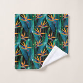 熱帯極楽鳥を絵を描く水彩画 バスタオルセット (ウォッシュタオル)