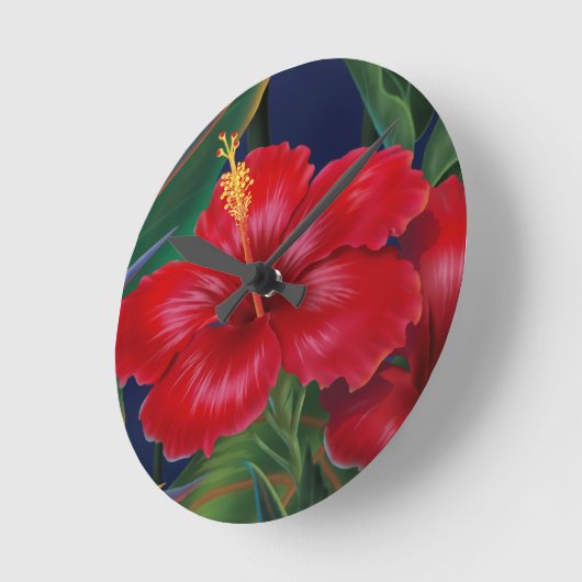 熱帯楽園のハイビスカスの柱時計 ラウンド壁時計 (傾斜)