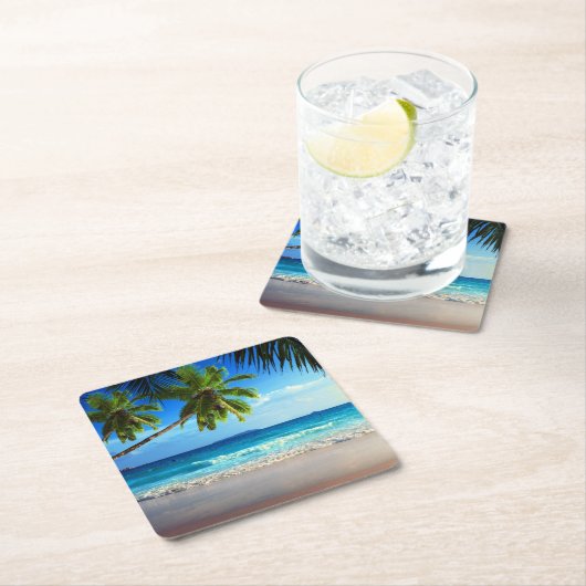 熱帯楽園のビーチ スクエアペーパーコースター (インサイチュ)