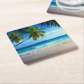 熱帯楽園のビーチ スクエアペーパーコースター (アングル)