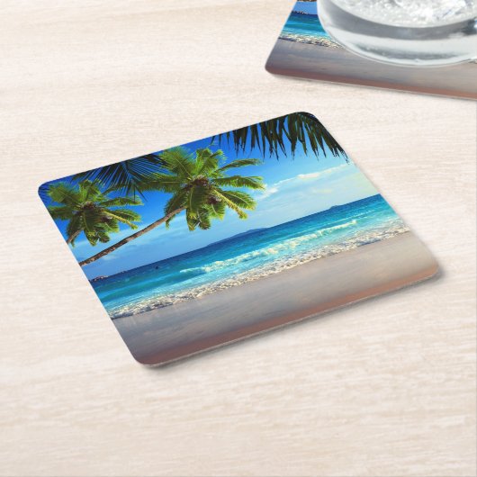 熱帯楽園のビーチ スクエアペーパーコースター (アングル)