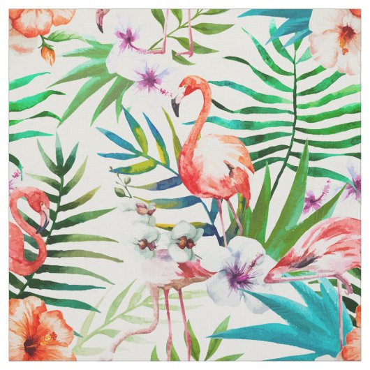 熱帯楽園のフラミンゴ花の葉 ファブリック (見本)