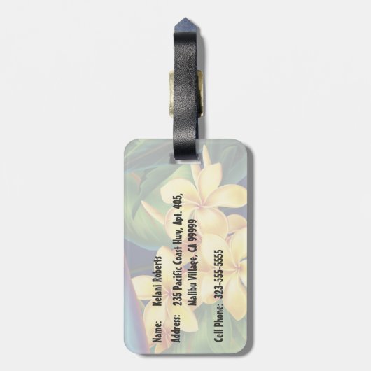 熱帯楽園のプルメリアの荷物のラベル ラゲッジタグ (裏面縦)