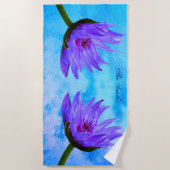 "熱帯楽園"の正方形の紫色の青いビーチタオル ビーチタオル (正面)