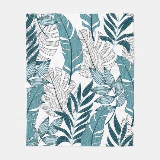 熱帯模様(トレンディーや葉)  フリースブランケット (正面)