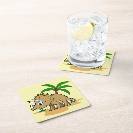 熱帯気候のトリケラトプス。 スクエアペーパーコースター (インサイチュ)