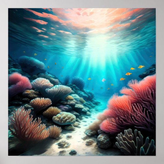 熱帯水中絵画礁の水彩画 ポスター (正面)