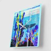 熱帯水域の幽霊潜水艦 スクエア壁時計 (傾斜)