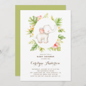 熱帯水彩エレファントサマーベビーシャワー 招待状 (正面/裏面)