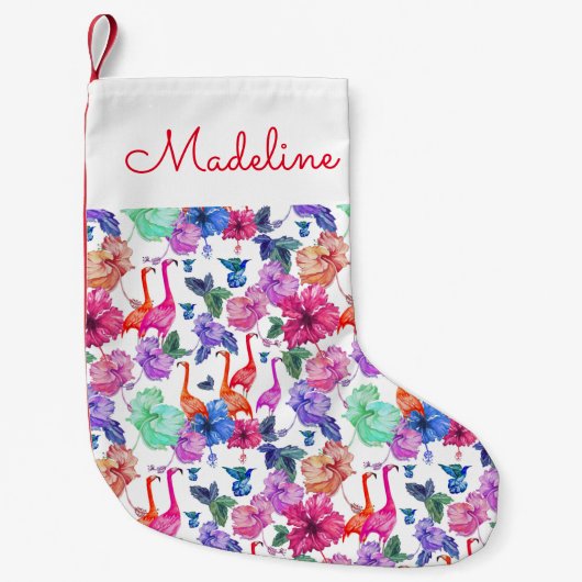 熱帯水彩パターン|名前の追加 スモールクリスマスストッキング (正面)