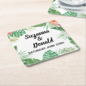 熱帯水彩画のアロハコースターの結婚披露宴 スクエアペーパーコースター (アングル)