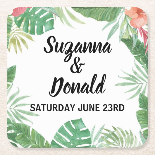 熱帯水彩画のアロハコースターの結婚披露宴 スクエアペーパーコースター (正面)