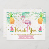 熱帯水彩画のフラミンゴのサンキューカード サンキューカード (正面/裏面)