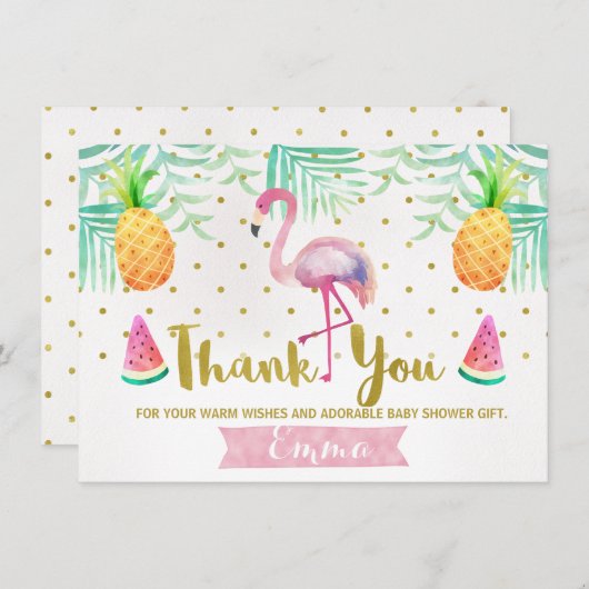 熱帯水彩画のフラミンゴのサンキューカード サンキューカード (正面/裏面)