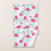 熱帯水彩画のフラミンゴのピンクおよびミント バスタオルセット (ハンドタオル)