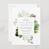 熱帯水彩画のユーカリの緑の草木の結婚式 インビテーションポストカード (正面/裏面)