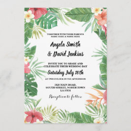 熱帯水彩画の結婚式のハイビスカスの招待状 招待状