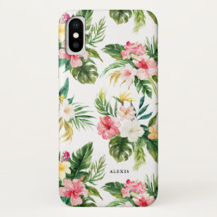 熱帯水彩画の花および葉パターン iPhone X ケース
