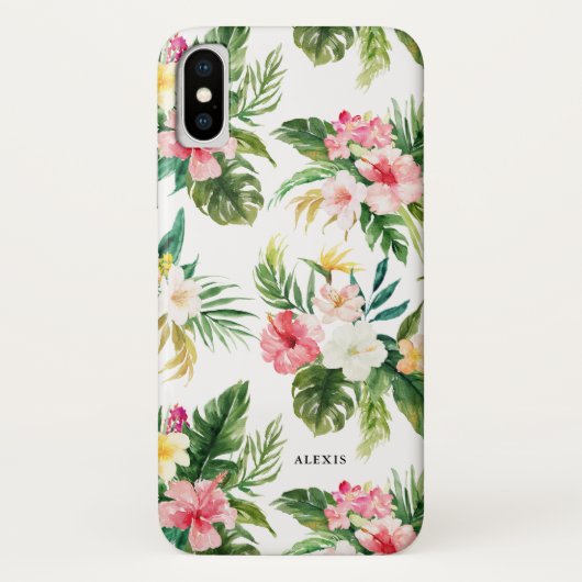 熱帯水彩画の花および葉パターン Case-Mate iPhoneケース (裏面)