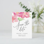 熱帯水彩画の花柄の保存日付 案内ポストカード (スタンド正面)